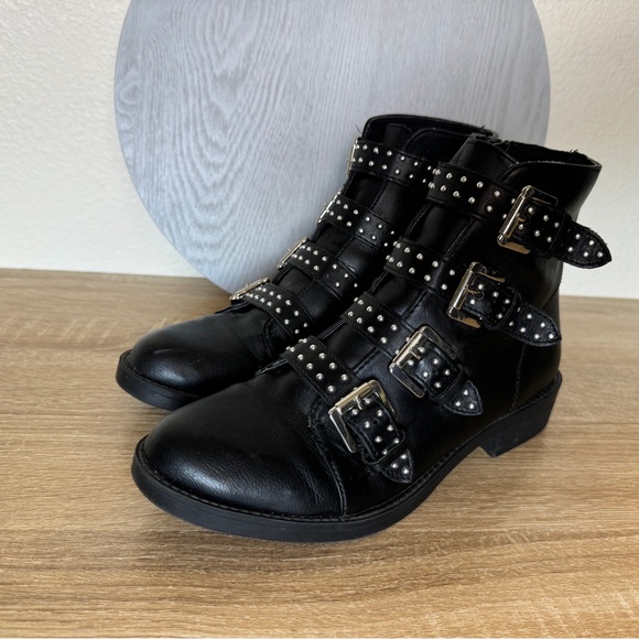 Studded Black Ankle Boots Utility Combat Boots Coachella Festival Shoes Sz 8 - Picture 8 of 8
